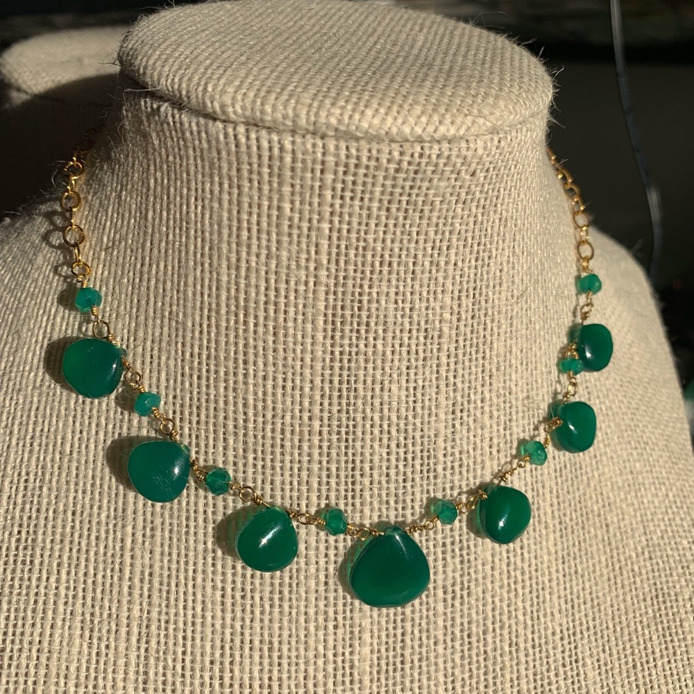Green Onyx Gemstone Necklace 14k gold filled handmade gemstone jewelry